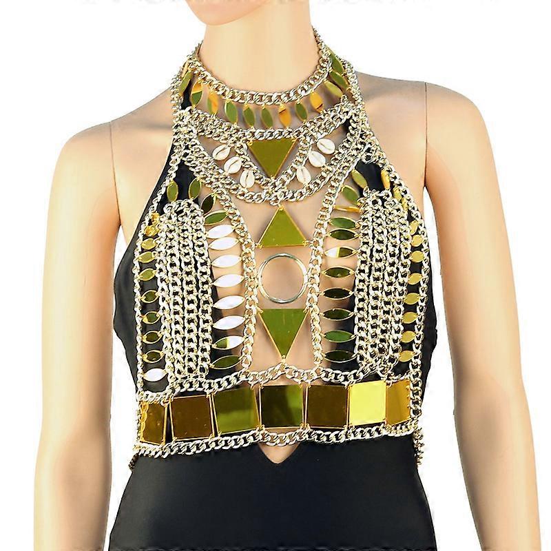 Women Bikini Body Chain Crop Top Sequin Body Chain Harness Rave Outfit Festival Wear