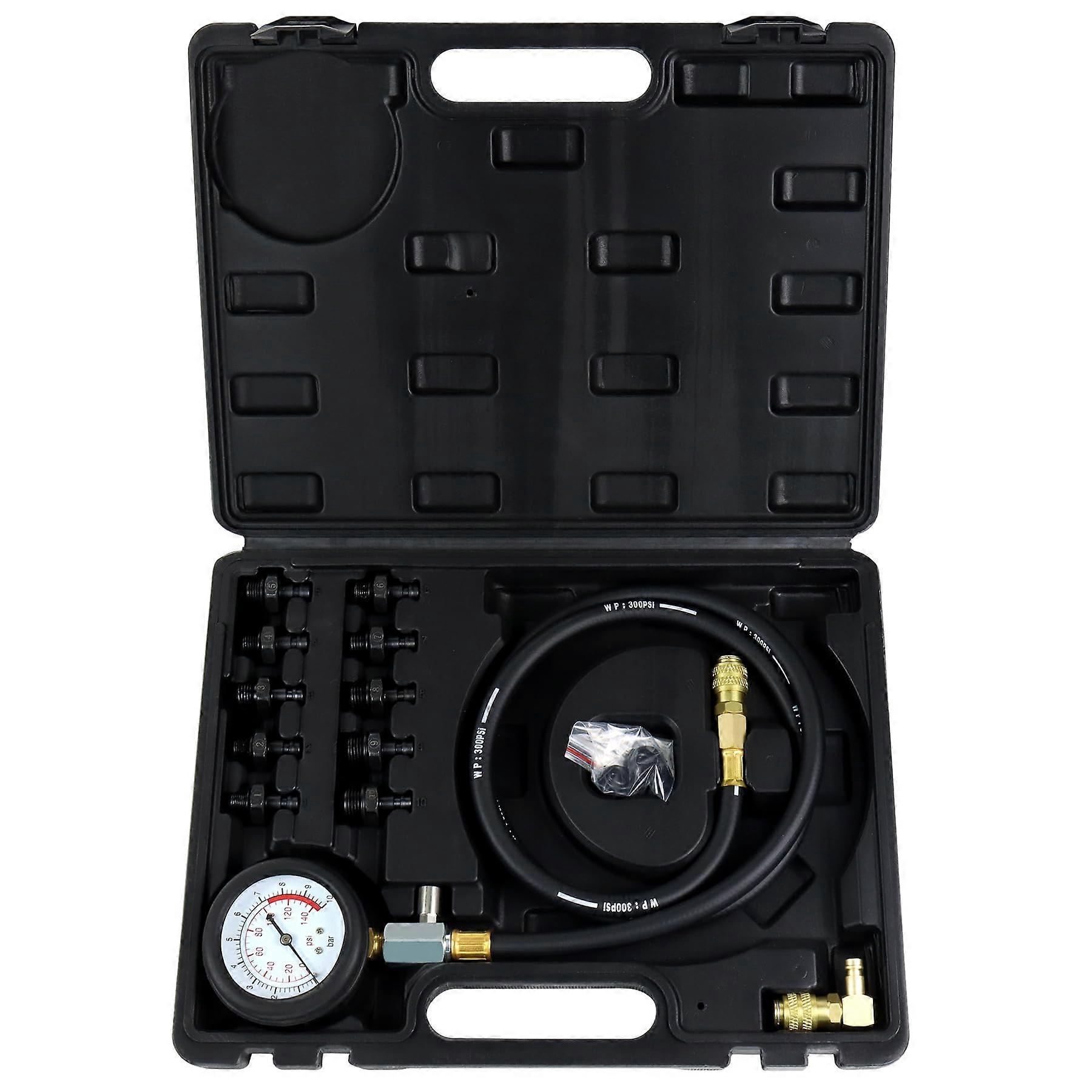 Oil Pressure Tester 0140 PSI Gauge Kit with Hose Adapters for Fuel and Oil System Diagnostics