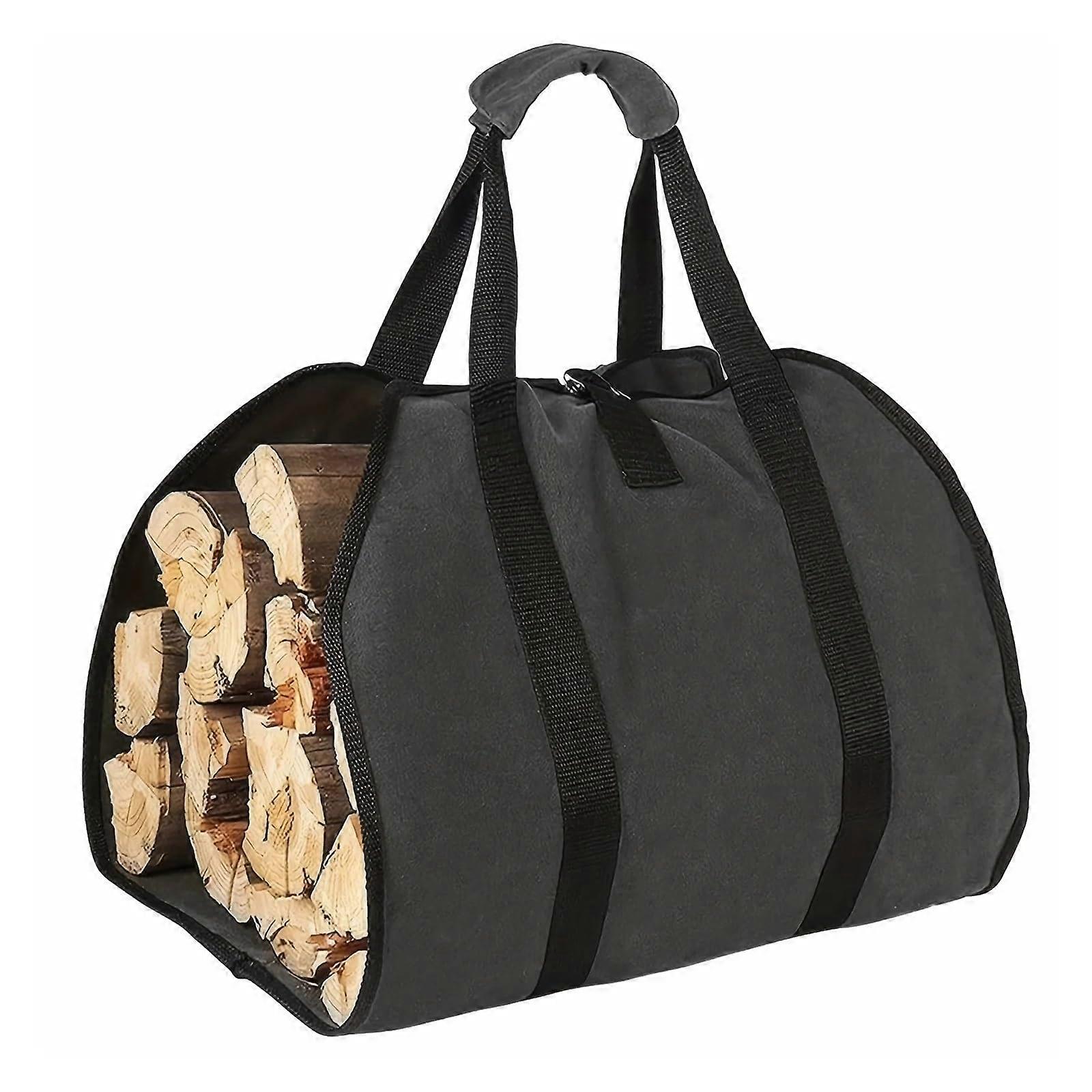 Waterproof Firewood Carrier Bag with Large Capacity for Camping, Fireplace and Wood Storage  Black