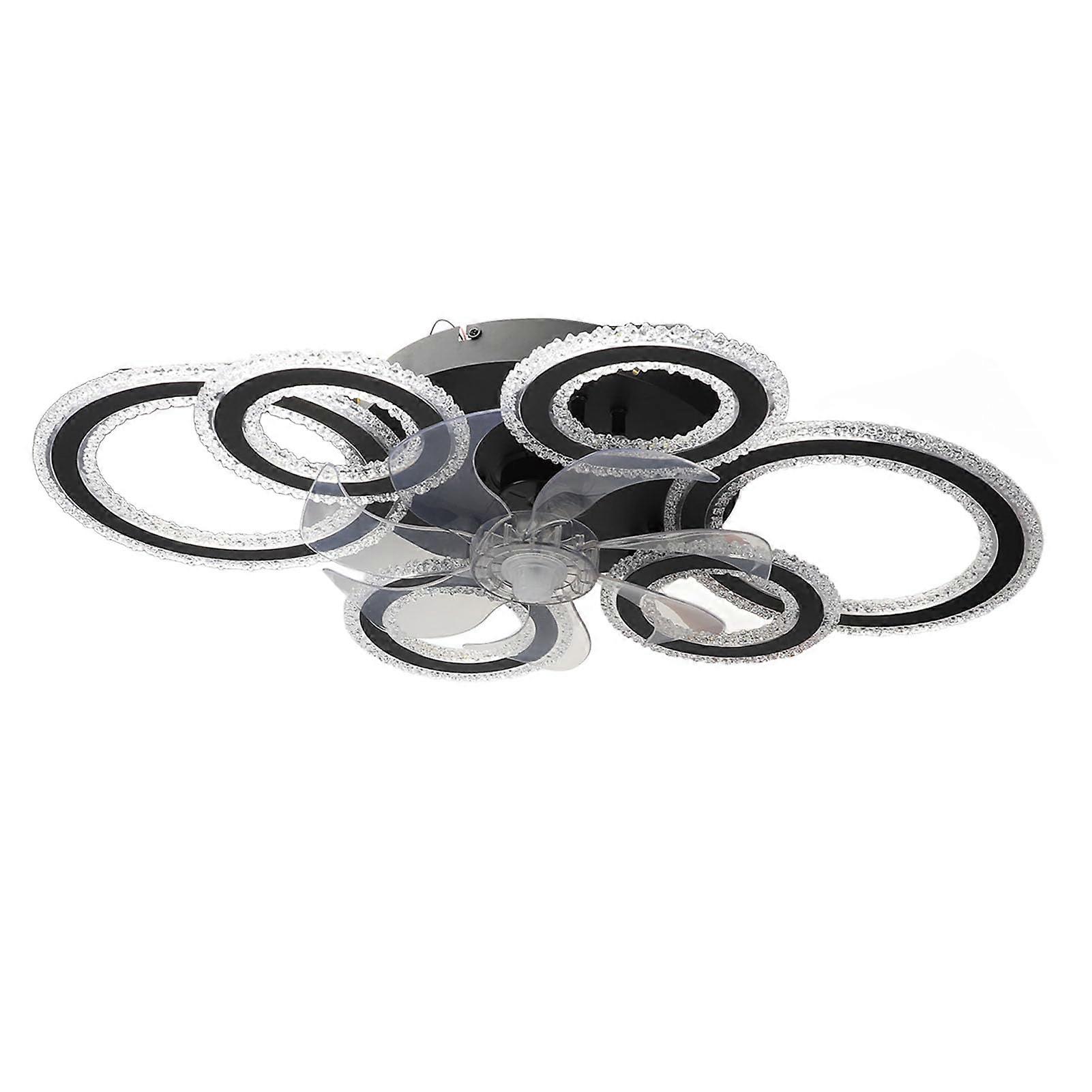 Modern LED Ceiling Fan with Light, Black Crystal Design, 6Speed Remote, Energy Saving Lamp