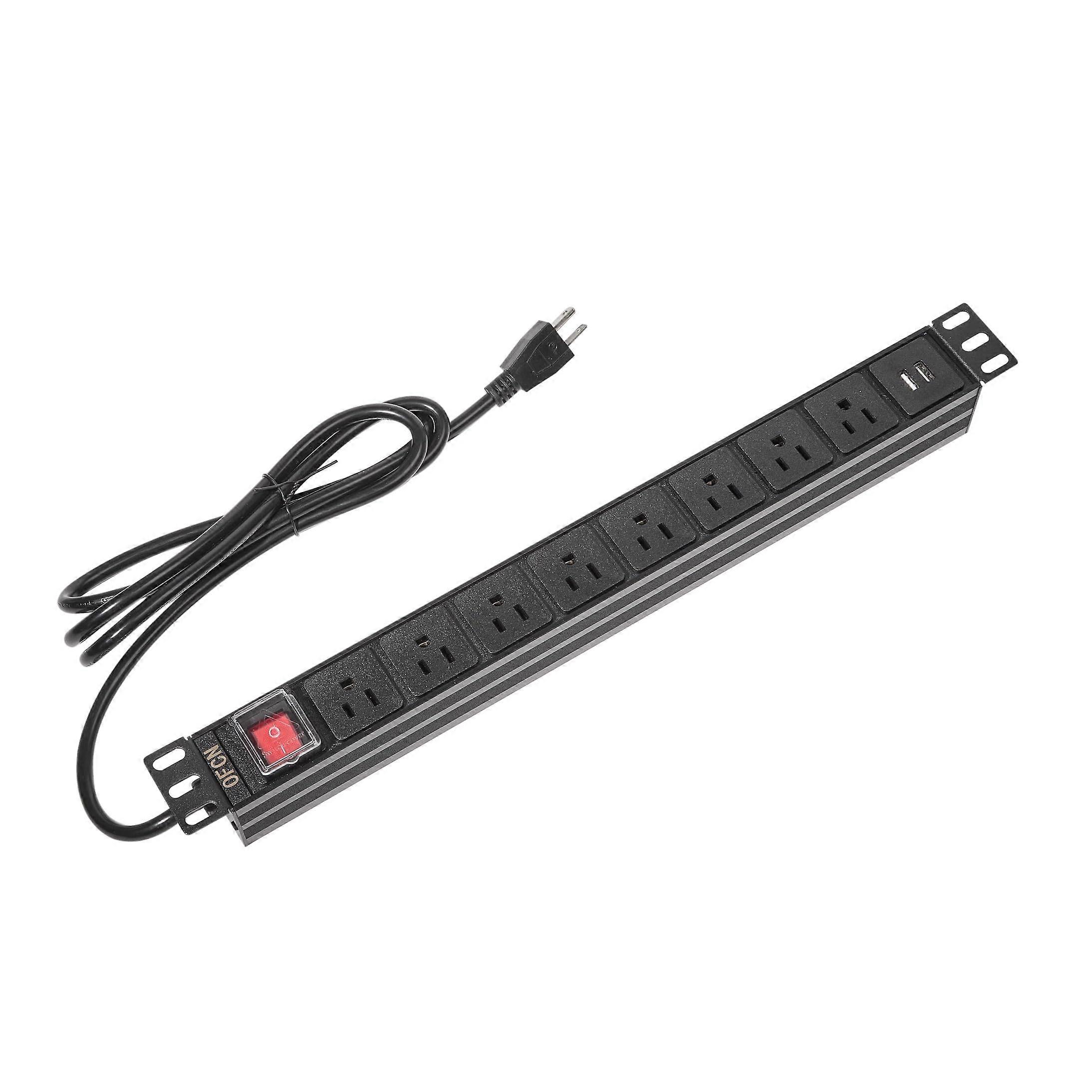 8 Outlet Rack Mount PDU Power Strip with Dual USB, Wide Spaced AC Outlets, Wall Mount, 6FT Cord