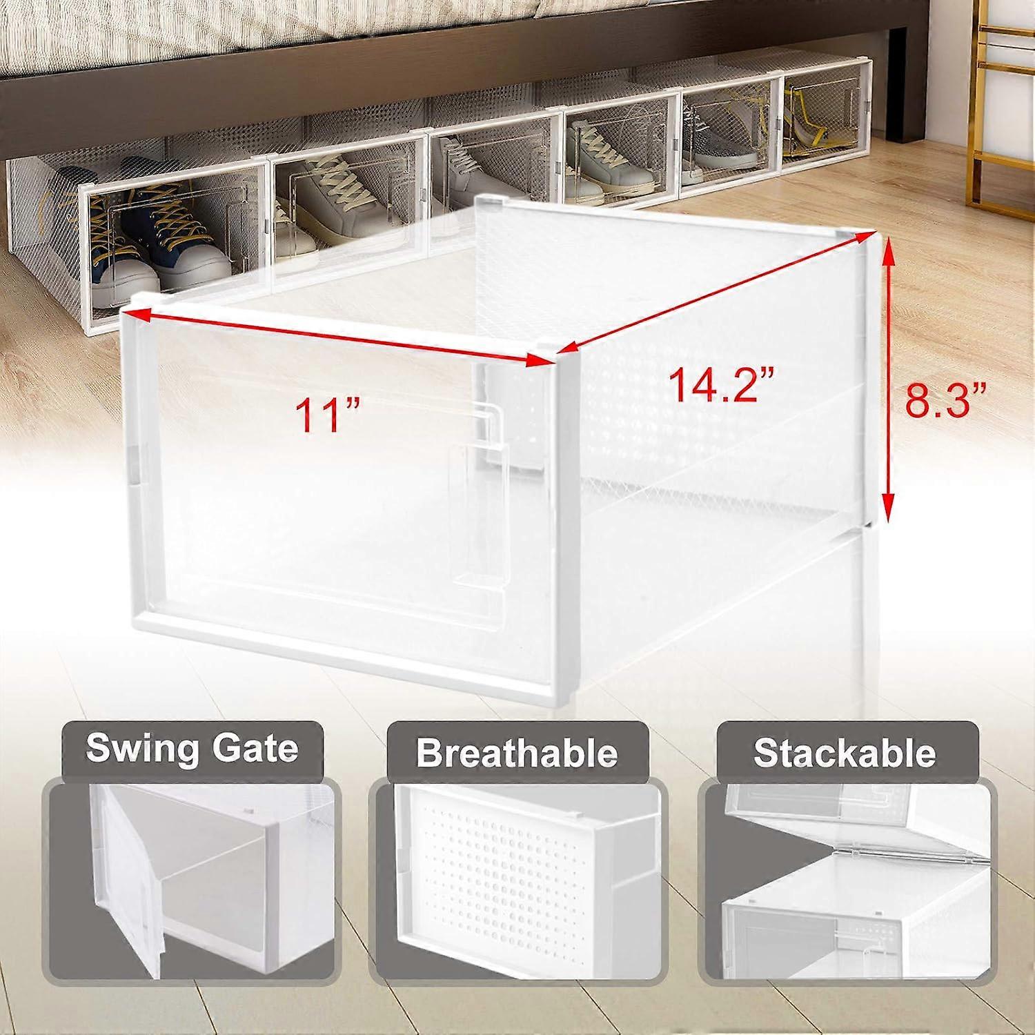 6 Clear Stackable Shoe Storage Organizer Boxes with Lids for Closet and Sneaker Display