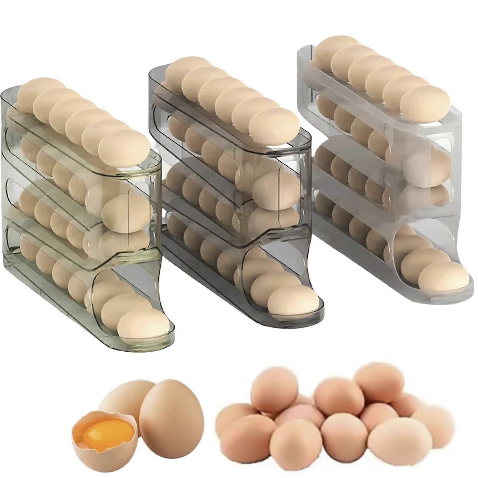 Egg Holder for Fridge 4 Tier Automatic Rolling Egg Organizer 30 Count Large Capacity Rack Green 2PCS