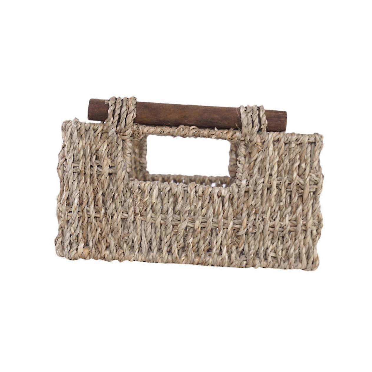 White Rectangular Woven Storage Basket Organizer for Toiletries Home and Office Décor