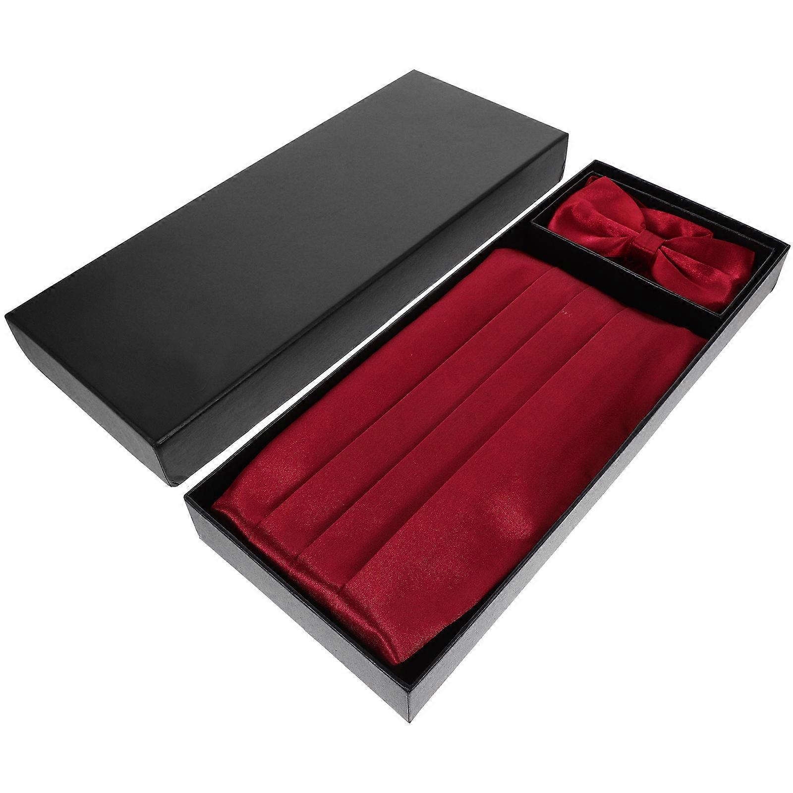 Dark Red Polyester Cummerbund Bow Tie Set for Weddings 1Set Men