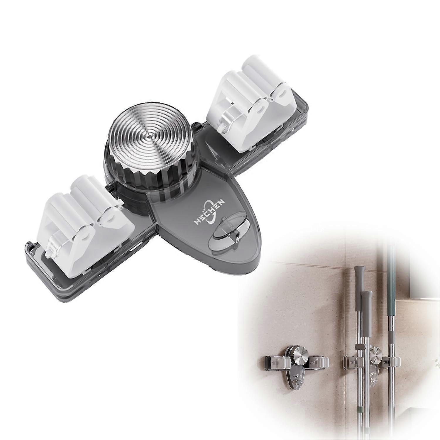 Wall Mounted Broom and Mop Holder with Adjustable Suction Cup Hooks for Bathroom Kitchen Garage