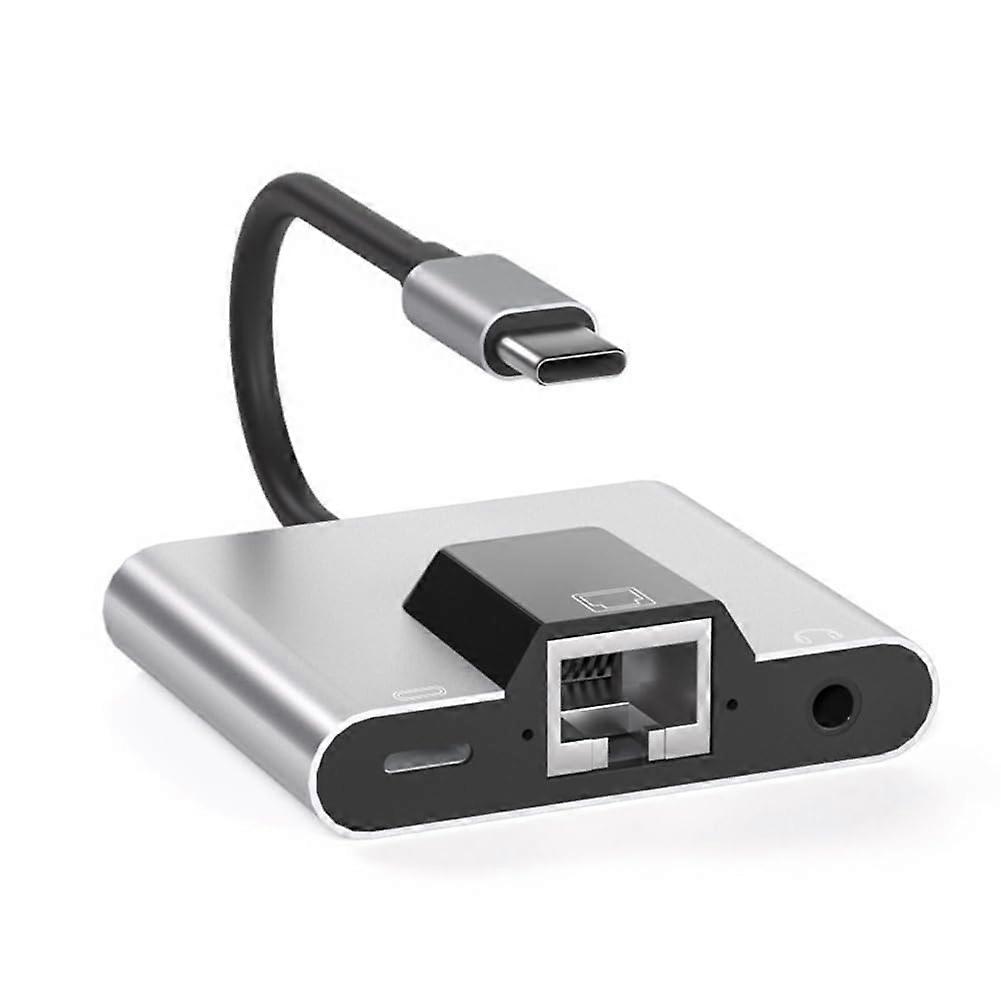 USB C Ethernet Adapter with Speed Network, 3.5mm Audio Jack and Fast Charging Port