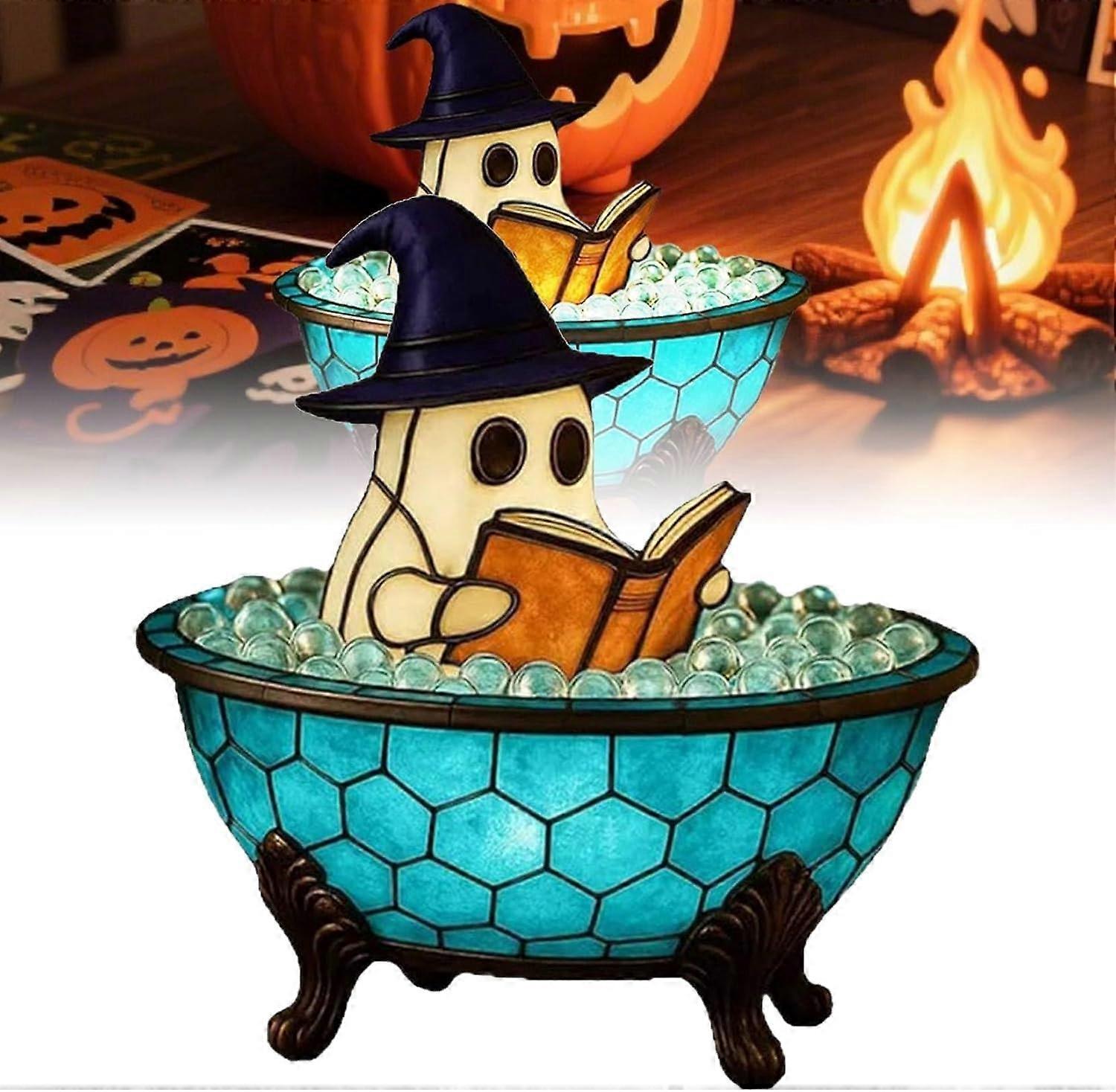 Ghost Night Light with Floating LED Effect, Rechargeable Color Changing Lamp for Halloween Decor