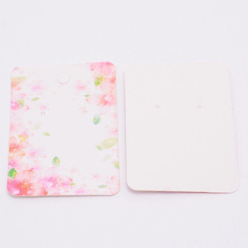 White Cardboard Earring Display Cards Rectangle with Flower Pattern Pink 2-7/8x2 inch(7.2x5.1cm)