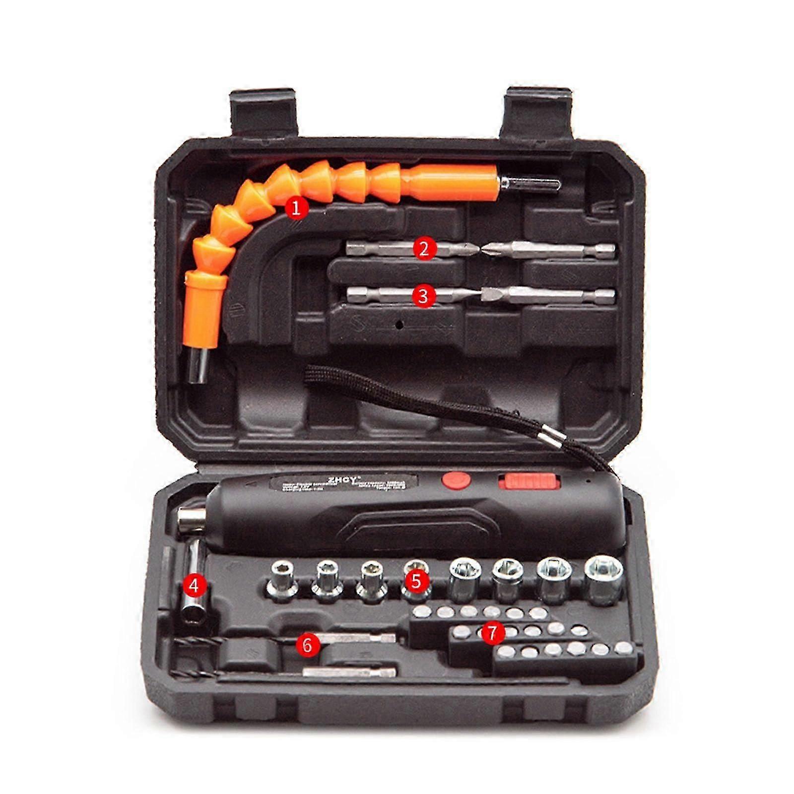 Multifunctional Cordless Electric Hammer Screwdriver With Bits, Hexagonal Shaft, Bit Holders, Storage Box