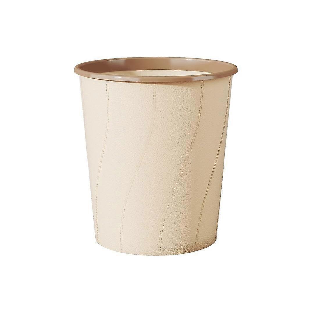 Small Plastic Trash Can for Kitchen, Round Wastebasket Without Lid, Beige Garbage Bin for Home
