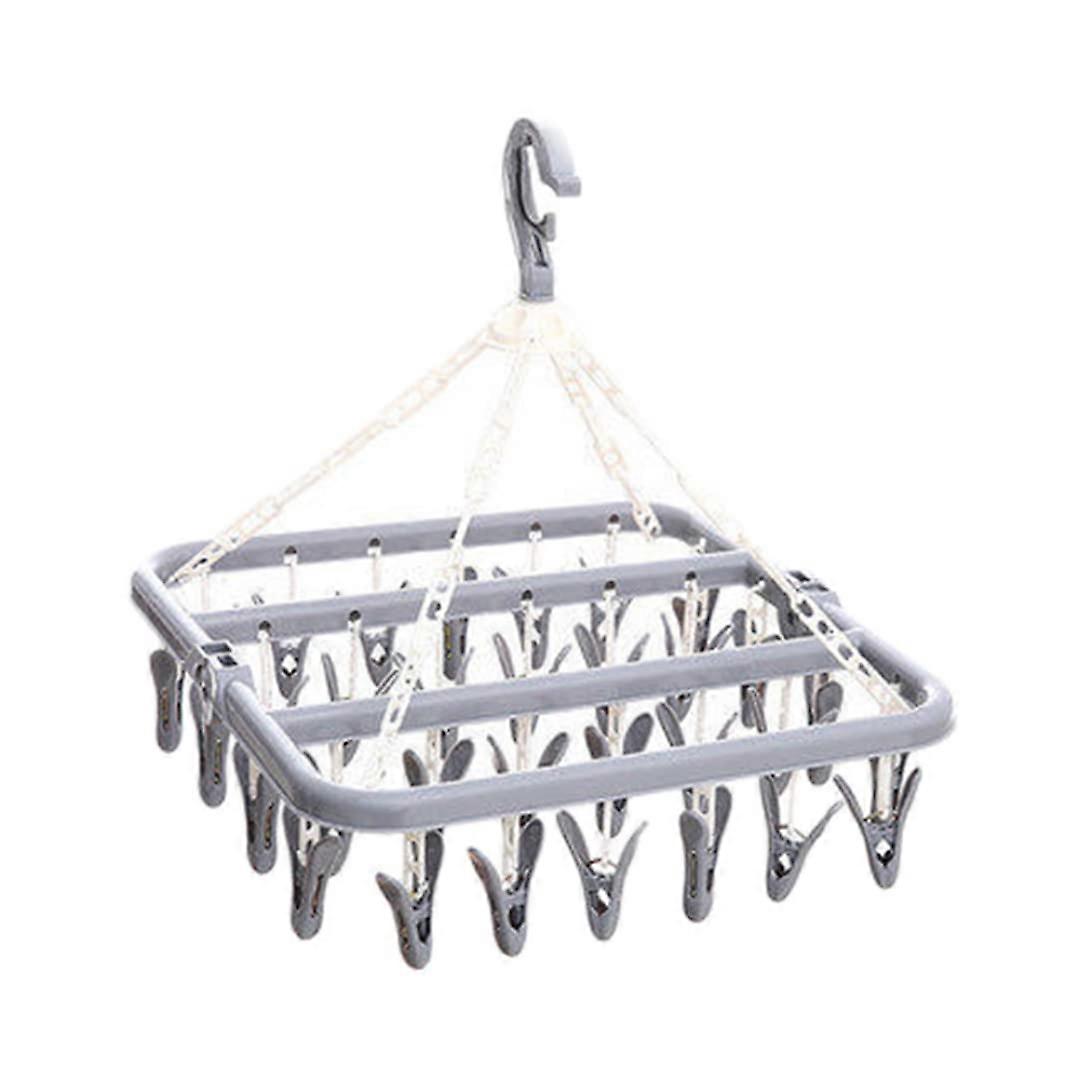 Sock Drying Rack 360° Rotatable Foldable Hanger with 32 Windproof Clips for Socks and Underwear