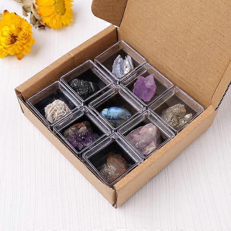 Natural Crystal Stones Specimen Box with Polished River Rocks, Smooth Surface, MultiScene Decor
