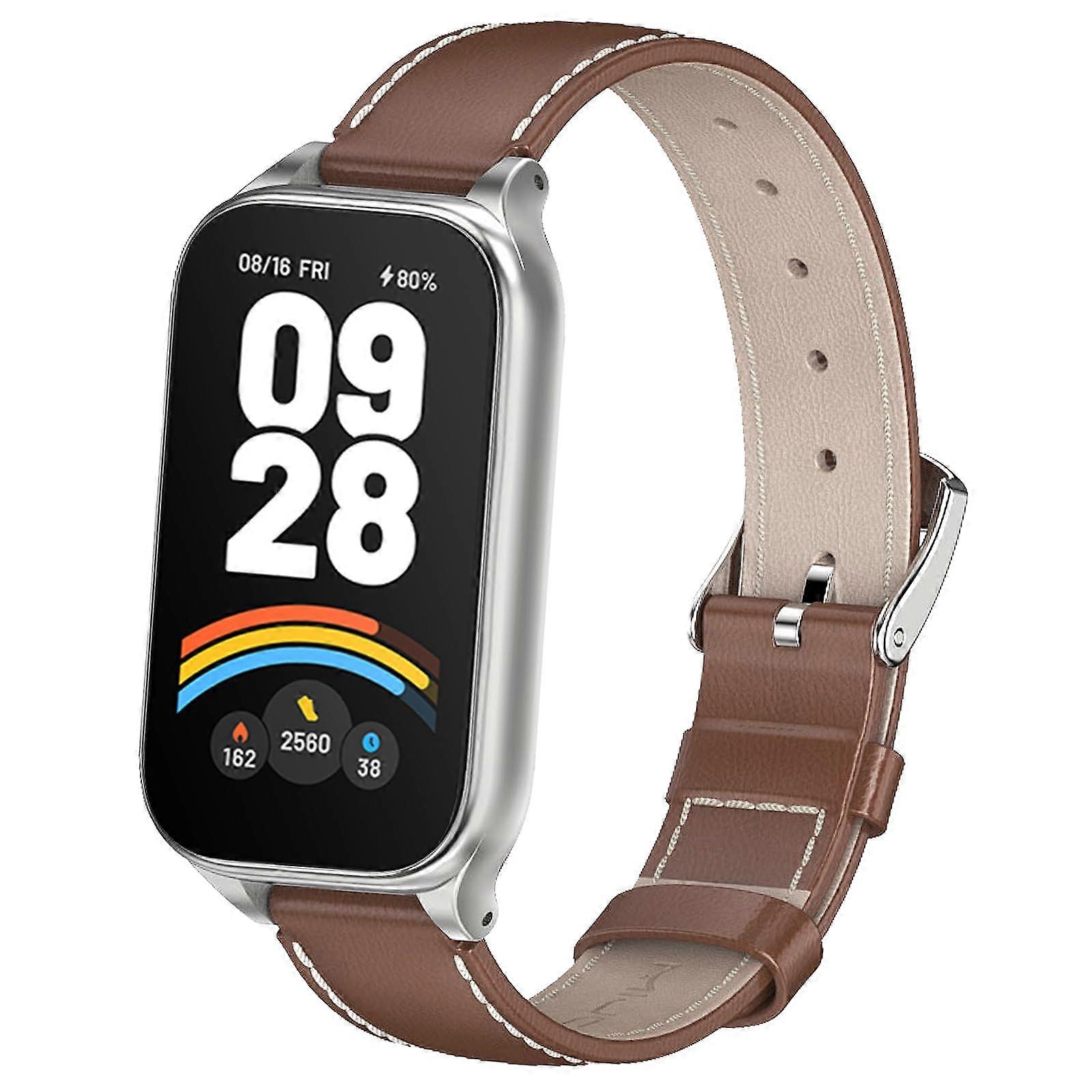 Leather Strap Replacement with Secure Fit and Adjustable Holes for Xiaomi Smart Band 8 Active