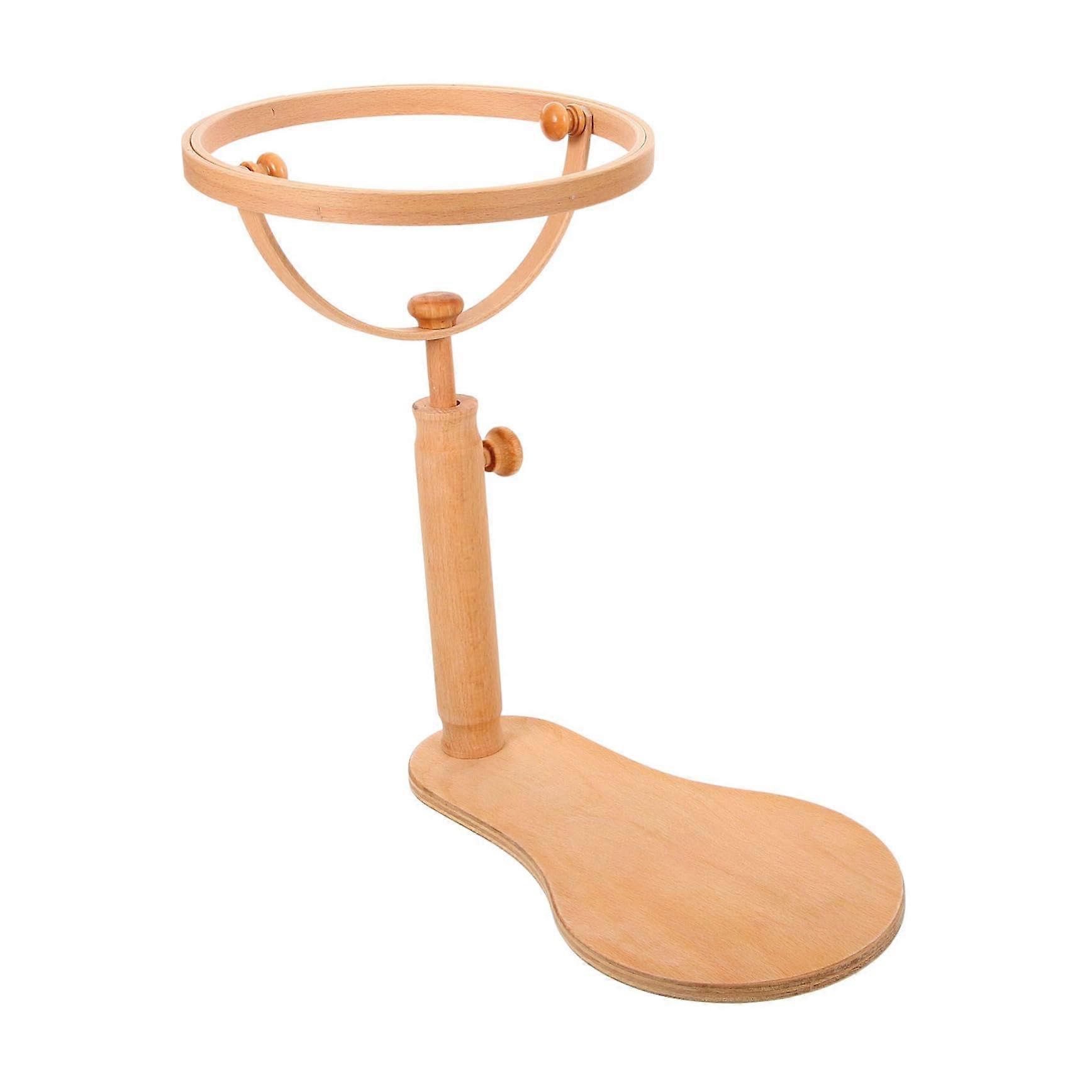 Adjustable Wooden Embroidery Hoop Stand for Hands Stitching with Crochet Hook, Solid Wood Frame