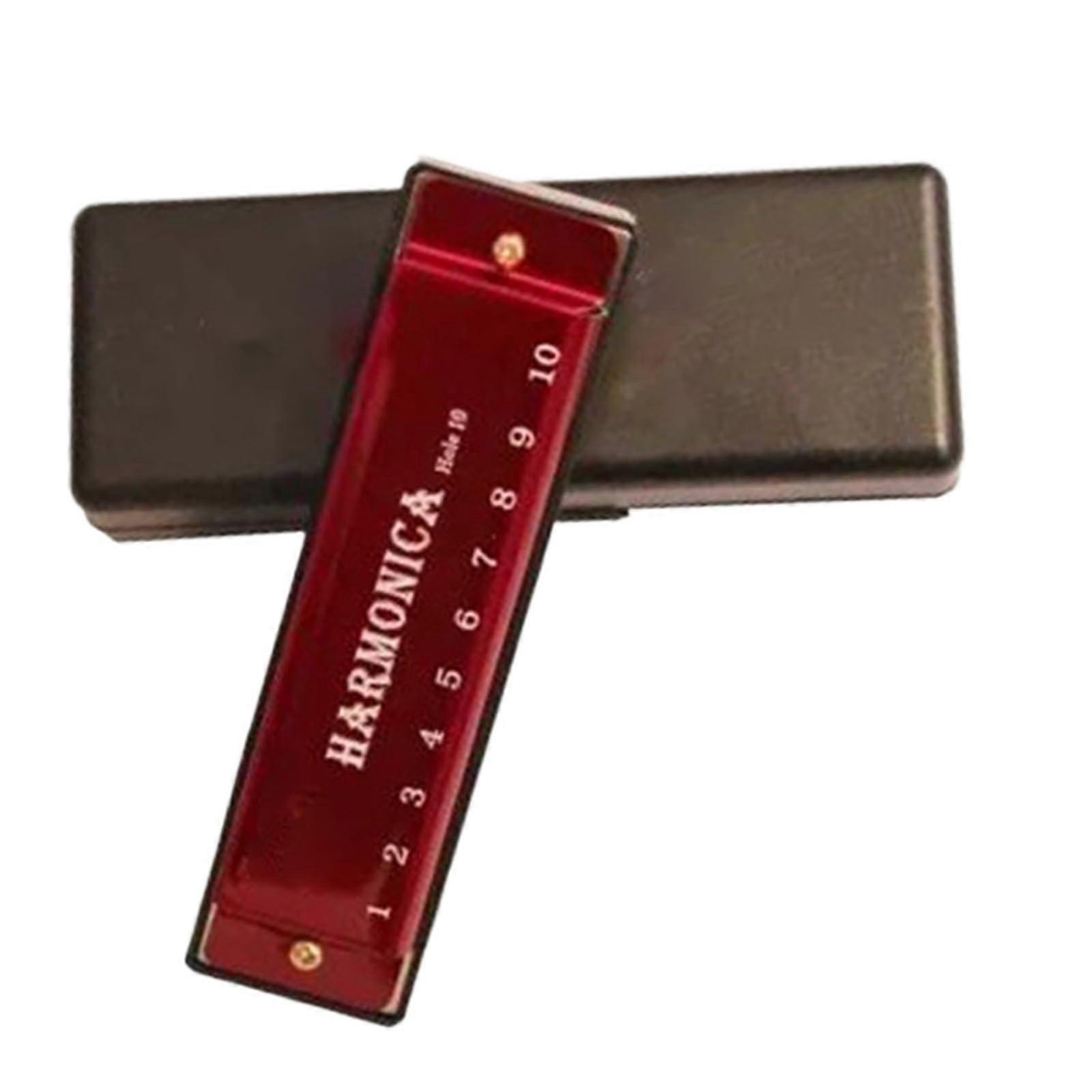 Harmonica Key of C 10 Hole Diatonic Blues Harmonica for Beginners with Durable Case Red