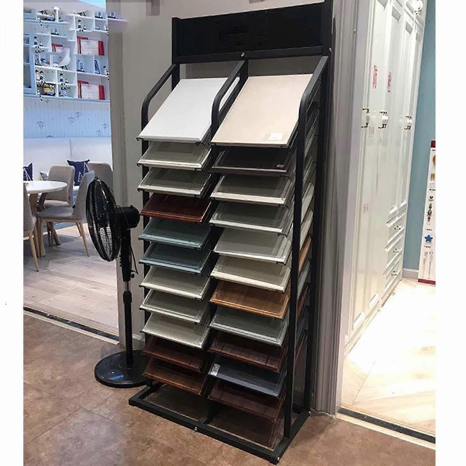 Tile Display Stand for Large Format Samples, 24 Slot Marble Slab Rack with Stable Base and Hooks
