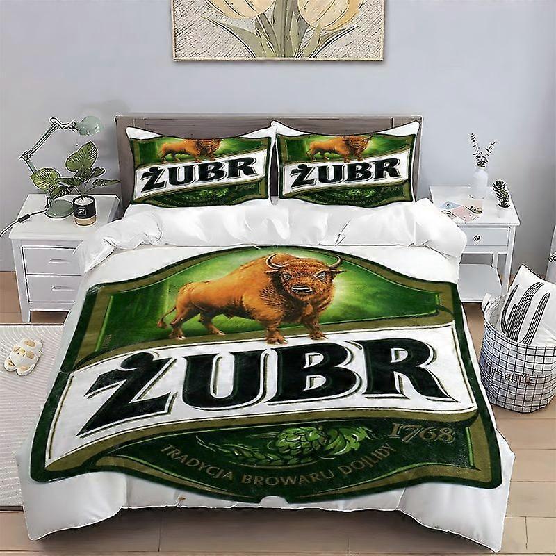 Buffalo Beer Label Pattern Digital Print Set Polyester Light BeigeFriendly Fabric