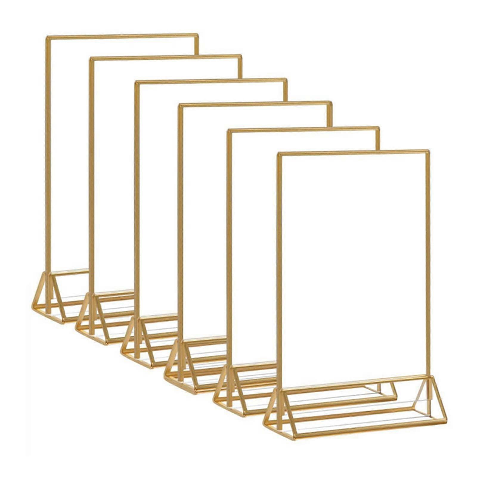 Acrylic Sign Holder with Gold Border, Double Sided Clear Frame for Wedding Table Numbers