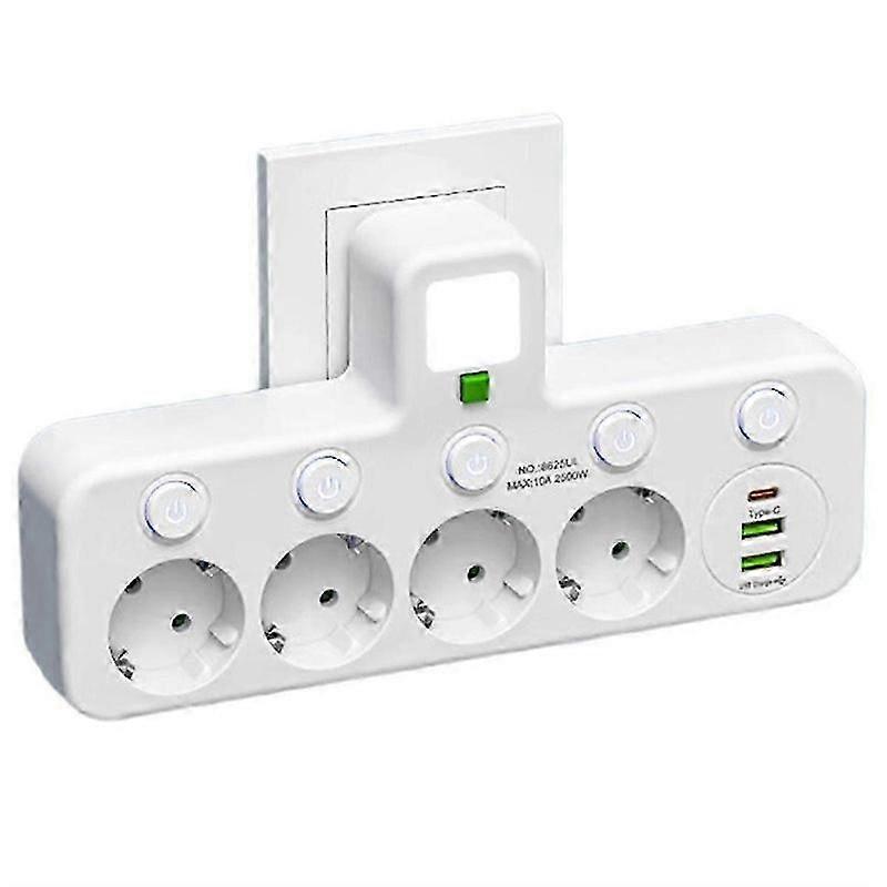 EU Plug Outlet 4 Sockets with USB Type-C Ports