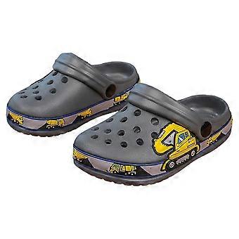 Pantufas infantis com estampa de animais de desenho animado – bico fechado, sola macia, ideais para água e praia, compatíveis com caminhadas, camping e ciclismo, cinza, tamanho 22.