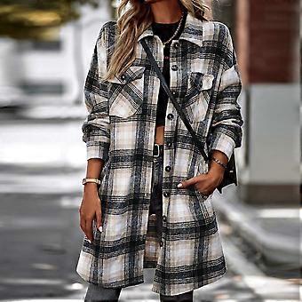 Chaqueta larga de franela a cuadros para mujer, con botones, corte holgado, forro polar, abrigo de invierno acogedor con bolsillos – Compatible con la colección de invierno de 2025