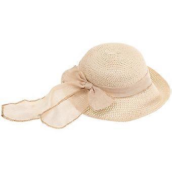 Chapeau de paille beige à nœud papillon, grand modèle, protection solaire, 1 pièce