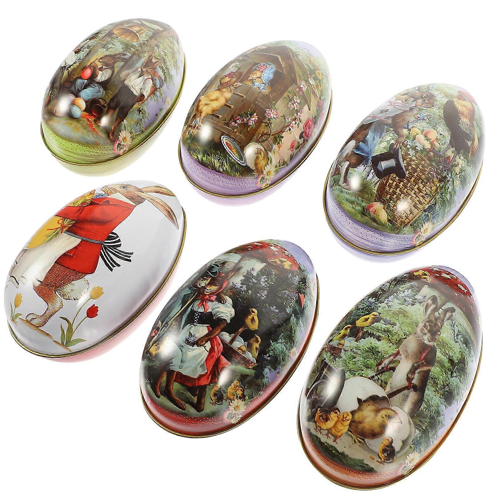 6pcs Easter Tinplate Storage Case Easter Candy Holder Easter Candy Box Decoration