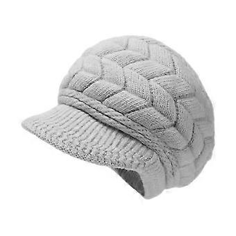 Women Winter Warm Knit Hat Slouchy Beanie Cap with Visor, Flat Brim Shape Faux Rabbit Fur Fashion Women Hat compatible withCold Weather