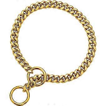 18K Gold Chain Dog Collar 10MM Cuban Link Chain Stainless Steel Metal Links Walking Training Collar for Small Medium Large Dogs 10in to 28in