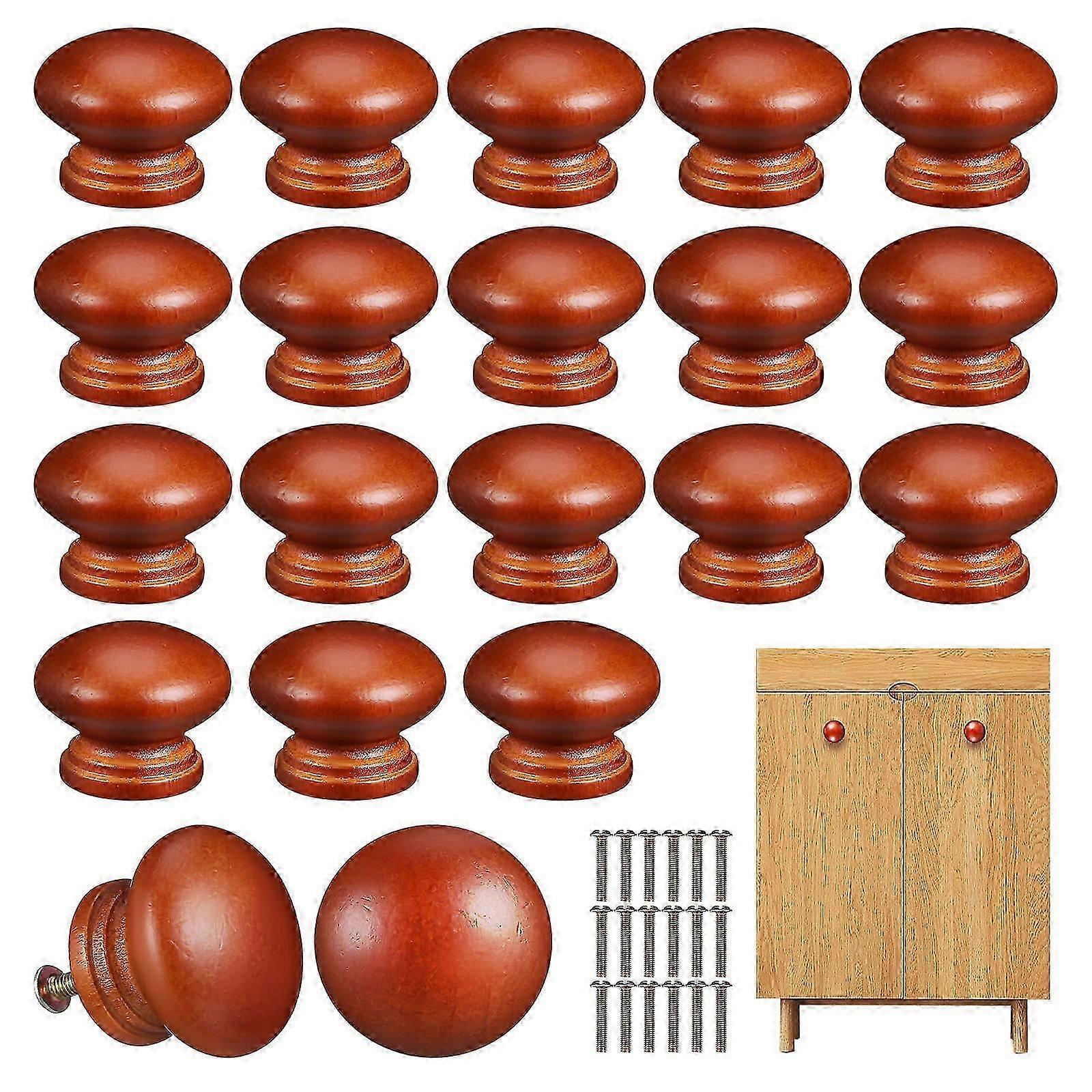 Wood Drawer Knobs Brown Dresser Knobs for Home Use Pack of 20Pcs