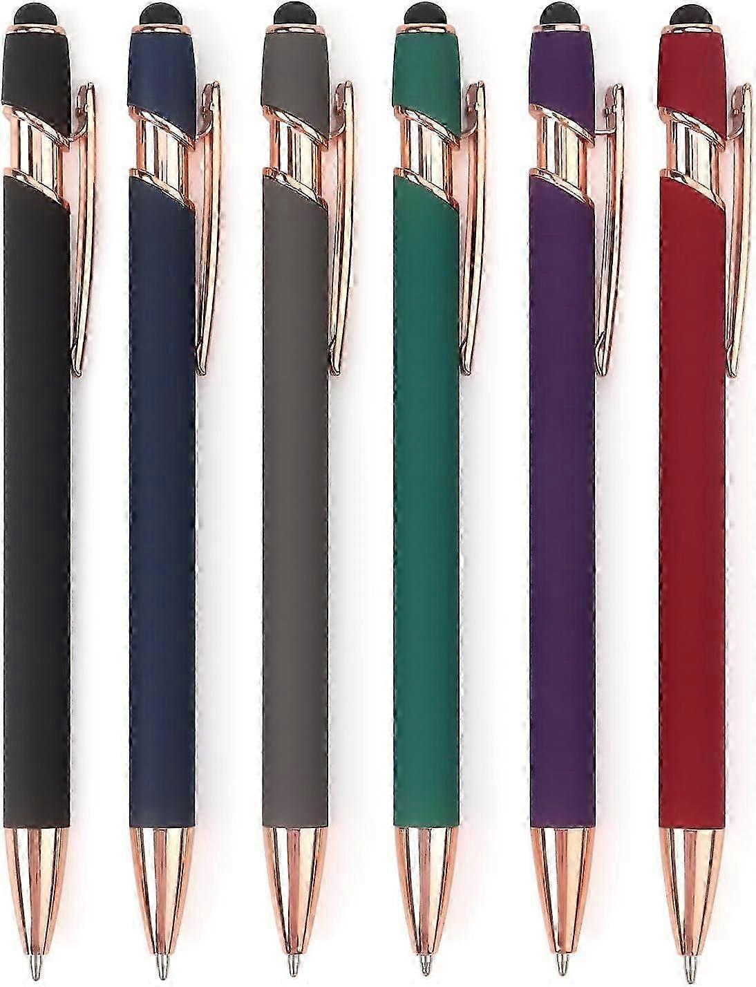 Retractable Stylus Pen with Ballpoint, 6-Pack, High-Quality Metal, Fine Tip, Clip Design, Compatible with Tablet