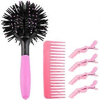Drying Hair Brush 3D Round Brushes With Alligator Clips and Wide Tooth Comb Women Blow Detangling Ball brush 360 Curly Styling Circle