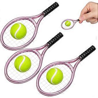 3 Sets Miniature Tennis Racket with Balls, Mini Racquet Toy Charm for Dollhouse Decor, Sports Photography Props