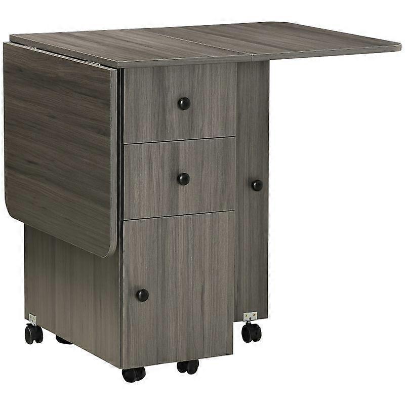 Multi-Storage Six-Person Drop Leaf Dining Table - Grey