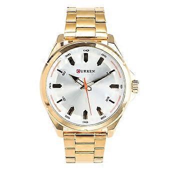 CURREN 8320 Heren Alloy Quartz Horloge Waterdicht Polshorloge (Gouden Kast Witte Wijzerplaat)