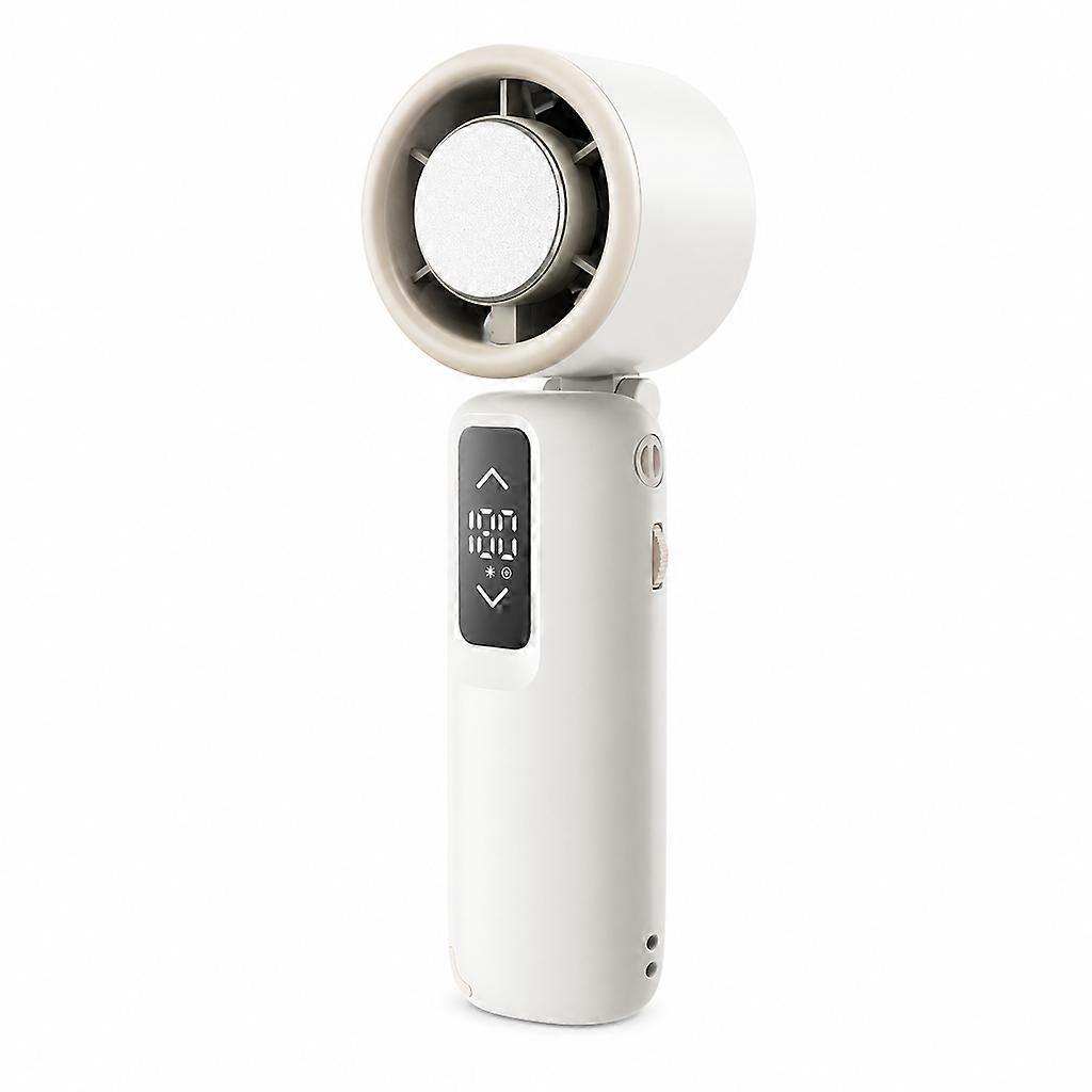 Foldable Handheld Portable Fan, USB Rechargeable, 100 Speeds, Digital Display, Cooling Function, Beige