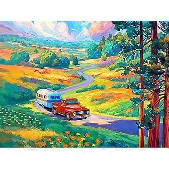 Road Trip Jigsaw Puzzle for AdultsFamily - Vintage Travel Scene Classic Car Adventure Art SQZ1370