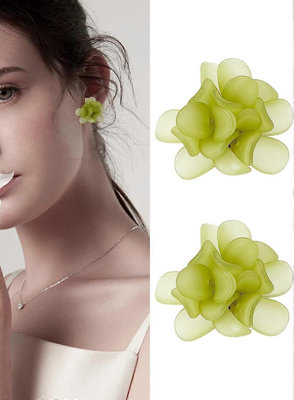 1Pair Flower Acrylic Stud Earrings Olive 27mm