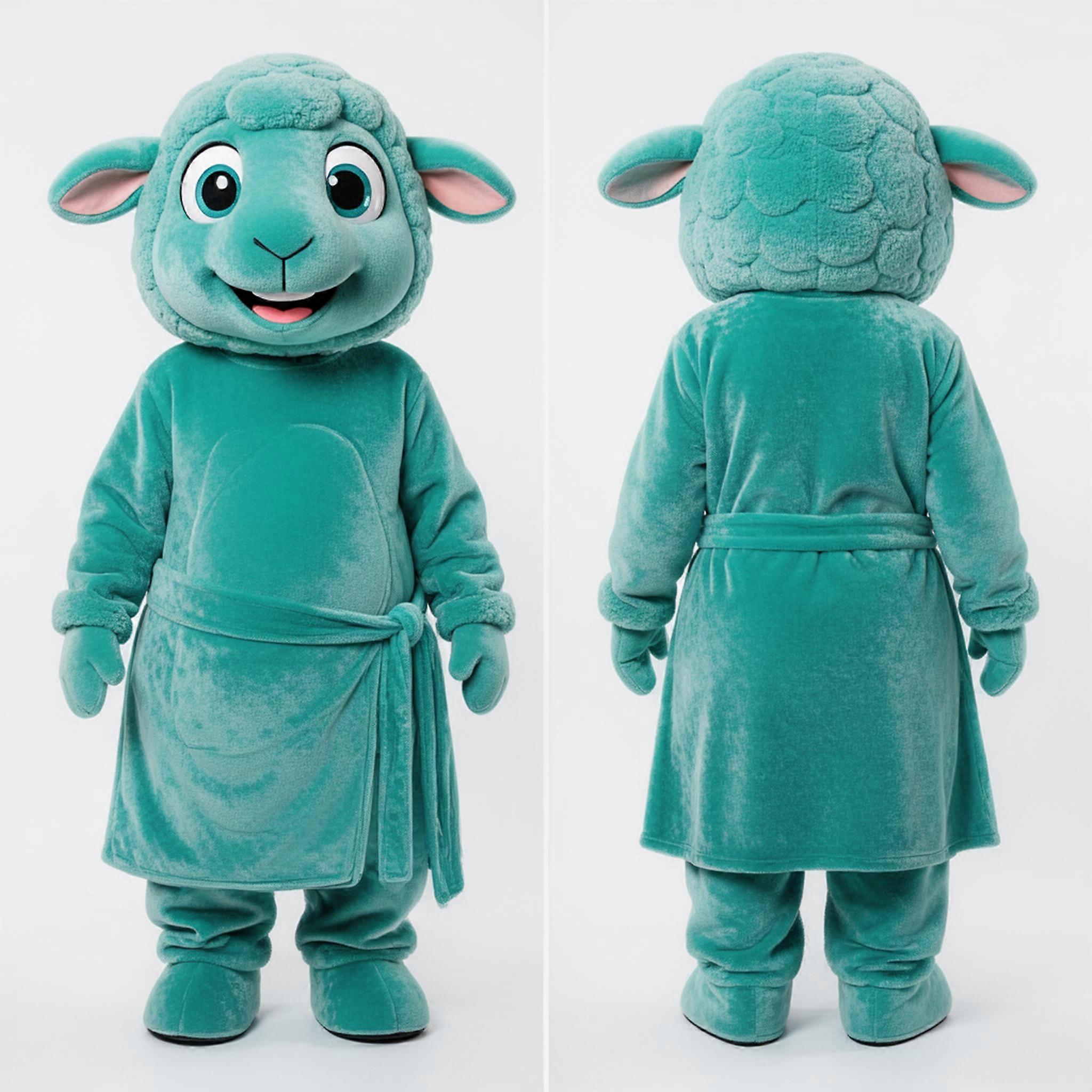 MASTICOT Teal Fluffy Sheep Mascot