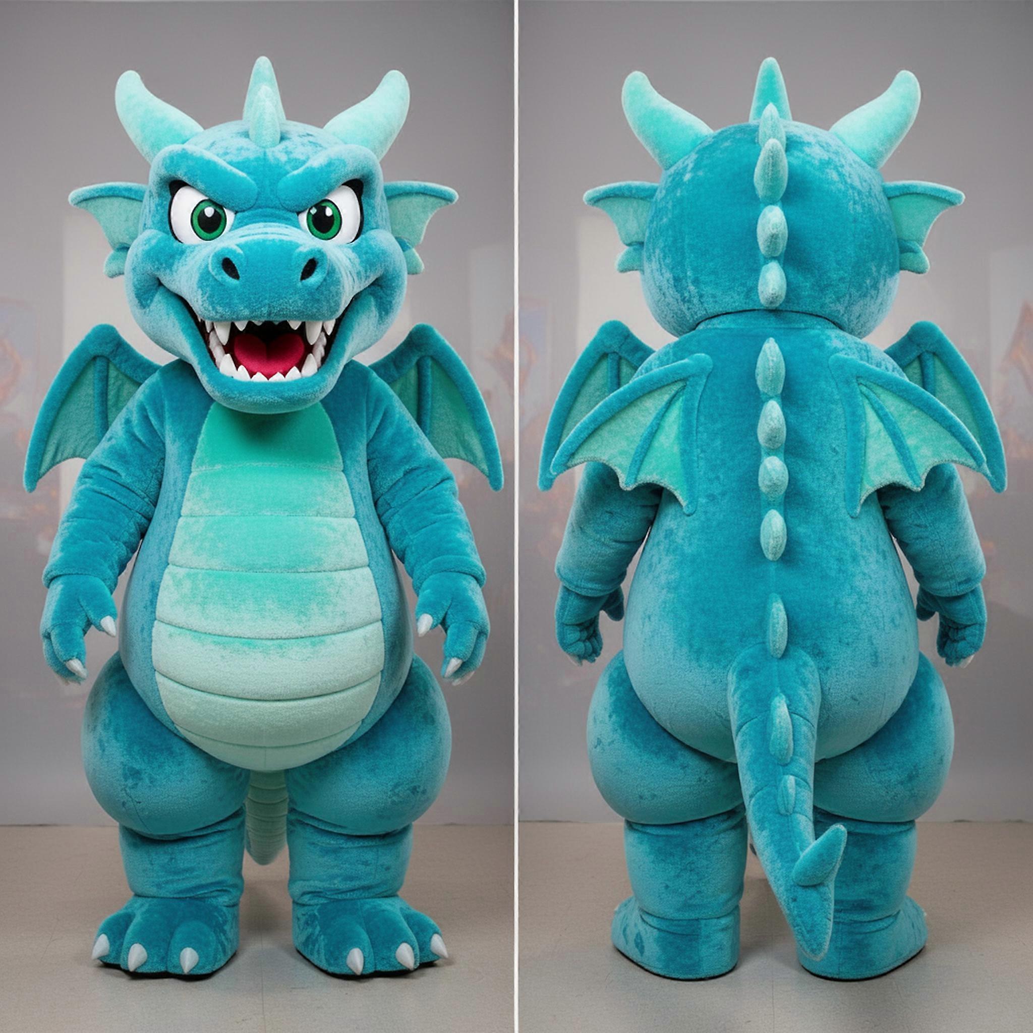 MASTICOT Cyan Plush Broad Shouldered Dragon Mascot