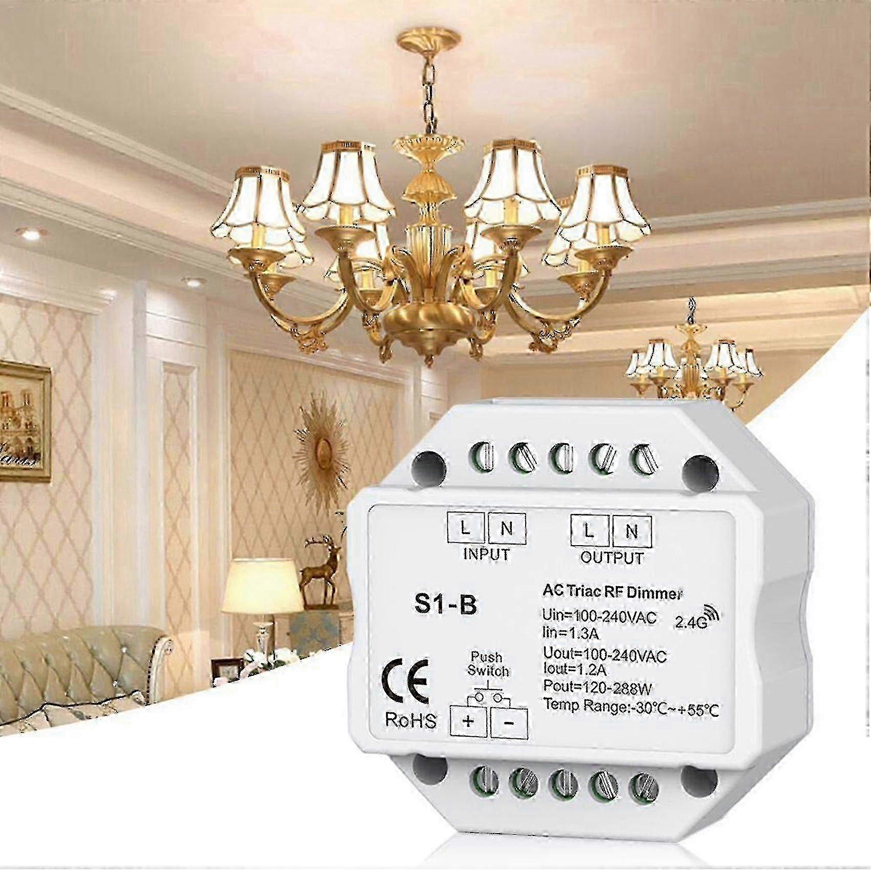 2x Triac RF Dimmer Compatible withLED Lights 120W-288W with Push Control