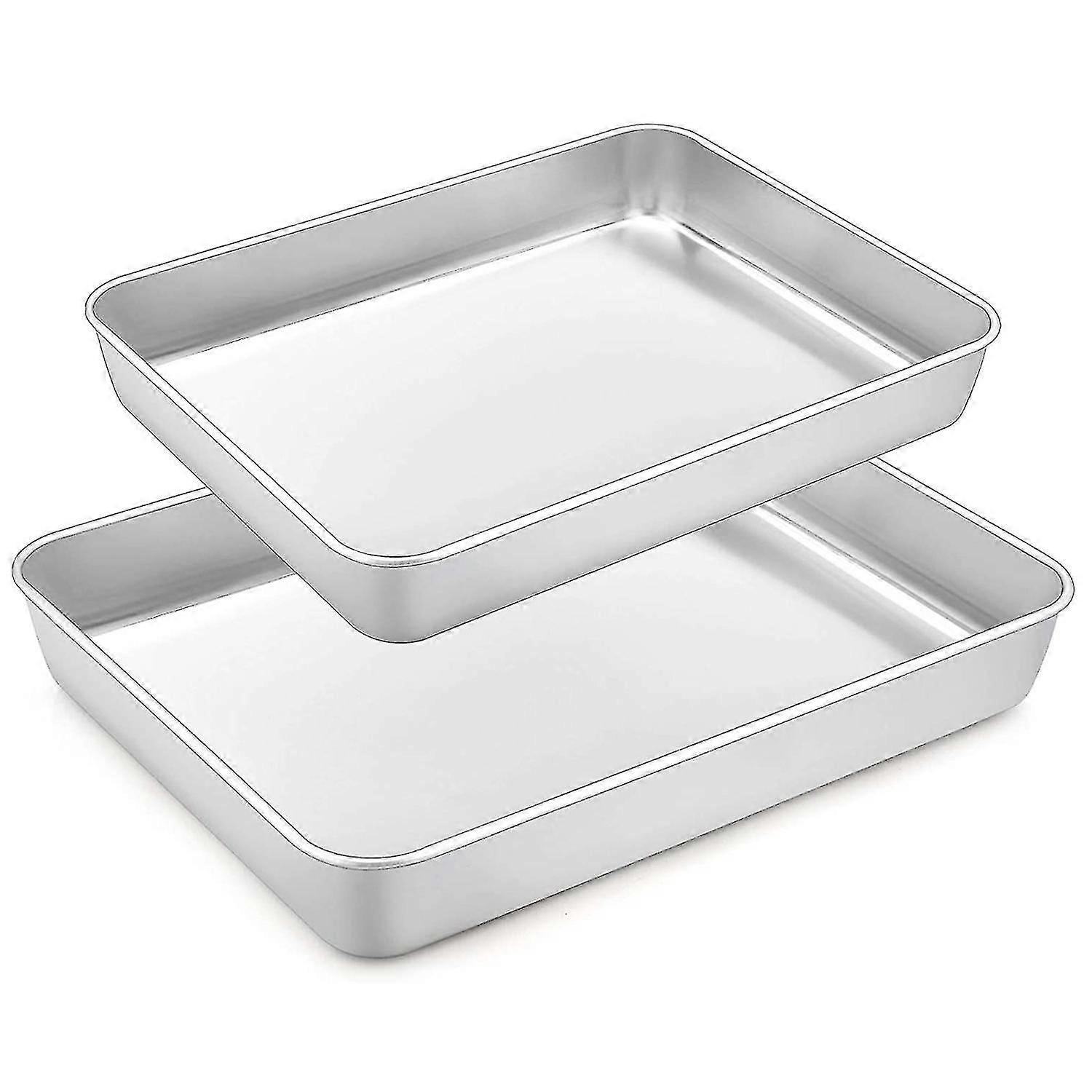 2pcs Lasagna Pan, Stainless Rectangular Cake Pan Deep Baking Sheet Fg