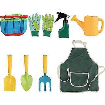 8pcs Kids Garden Tools Set Boys Girls Shovels Trowel Transplanter Mão Rake Luvas Garden Sprayer