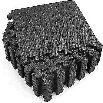 12 Pack Interlocking EVA Foam Exercise Mats Non-Slip Floor Protector for Home Gym Black aqt