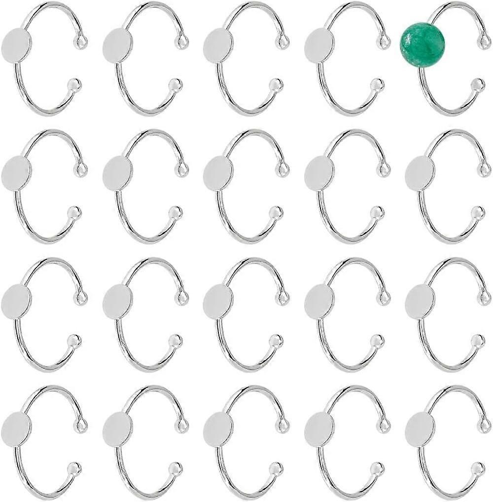 20Pcs Adjustable Blank Ring Platinum Pad Ring Base Half Round Cabochon Ring Brass Bezel Trays Rings Open Cuff Ring Finger Ring Settings Component