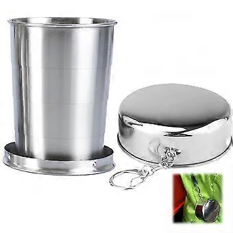 250ml Stainless Steel Folding Cup with Lid, Portable Travel Mug for Camping, Hiking, Outdoor Use