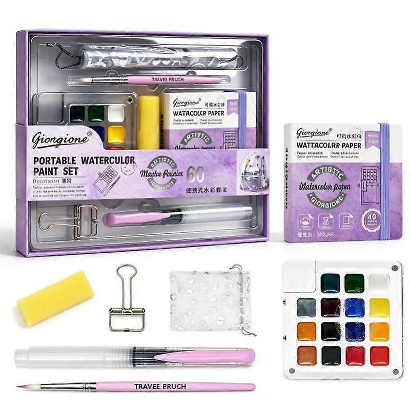 Portable Solid Watercolor Paint Set Vibrant Concentrated Colors Dissolve