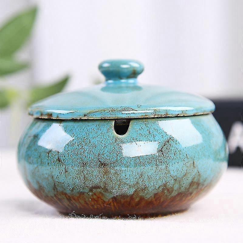 For Cigarette Use: Ceramic Windproof Ashtray with Lid