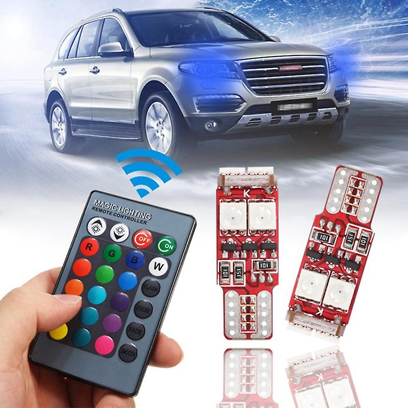2pcs T10 W5W LED RGB Remote Control Lights Indicator Bulb Car Interior Wedge Side